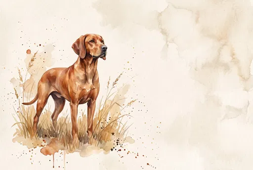Watercolor Redbone Coonhound in Autumn Grass
