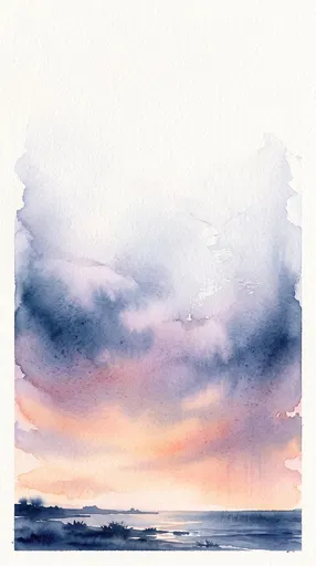 Watercolor Dusk Sky Over Coastal Horizon