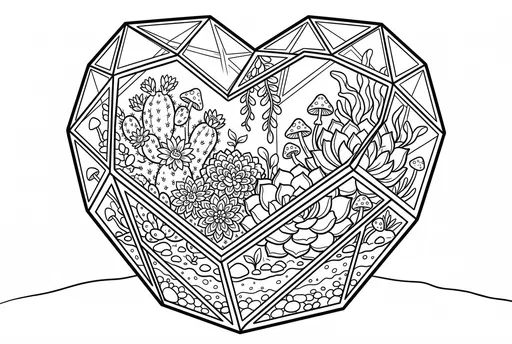 Geometric Heart Terrarium Coloring Page