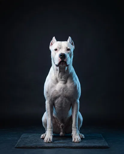 Studio Portrait of White Dogo Argentino
