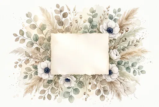 Watercolor Floral Frame with Blank Card
