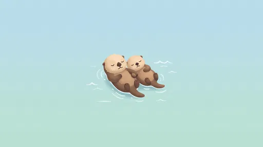 Minimalist Illustration of Two Sleeping Sea Otters