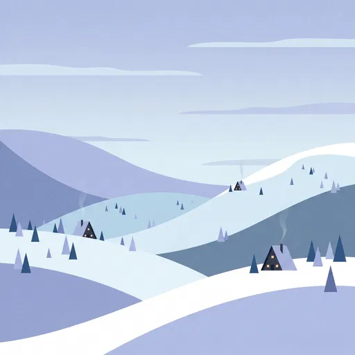 Minimalist Winter Hills and Cabins Illustration