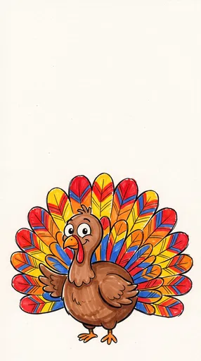 Colorful Marker Cartoon Turkey Illustration