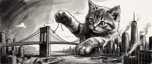 Giant Kitten Playing With Suspension Bridge