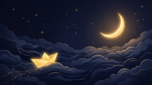 Glowing Paper Boat in Night Clouds
