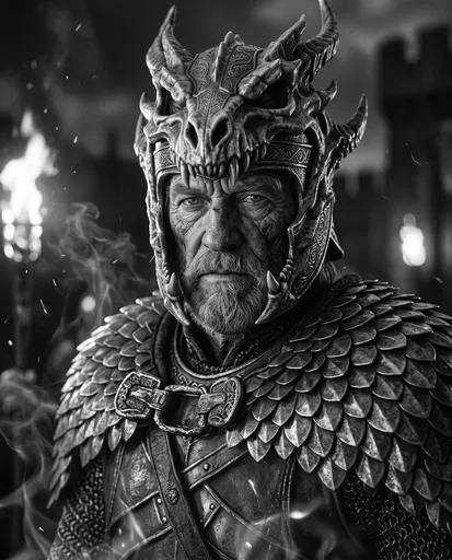 Monochrome Portrait of Fantasy Dragon King