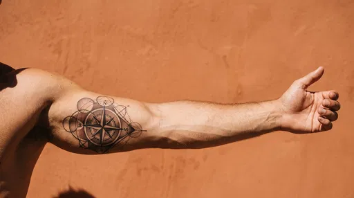 Muscular Arm With Geometric Compass Tattoo