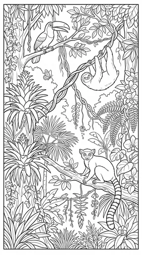 Rainforest Animals Coloring Page Line Art