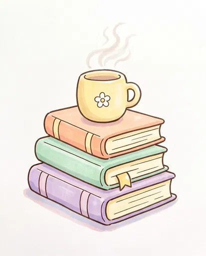 Pastel Book Stack With Steaming Mug