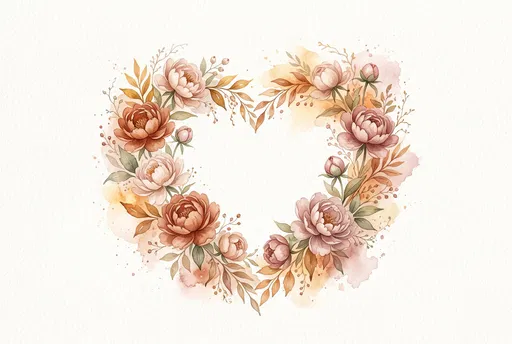 Watercolor Peony Heart Wreath Illustration