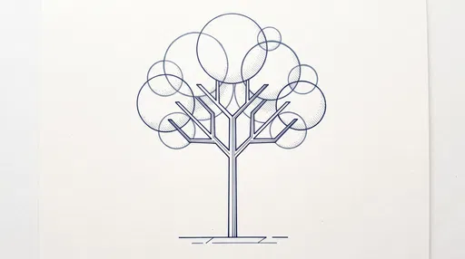Geometric Blue Line Art Tree Illustration