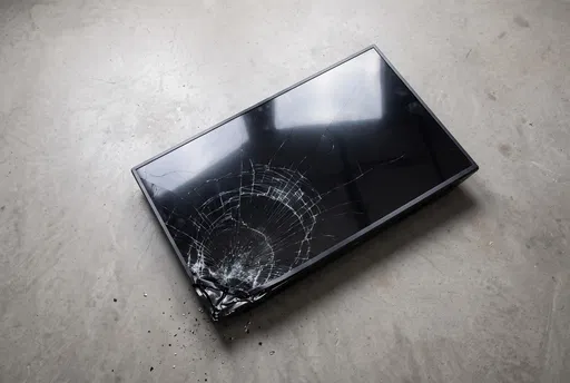 Broken Flat Screen TV on Concrete Floor