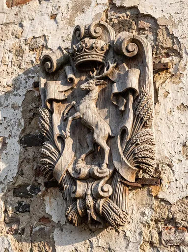 Carved Wooden Stag Crest on Wall