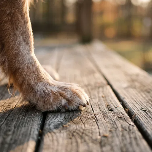 Senior Golden Retriever Paw on Wooden Deck