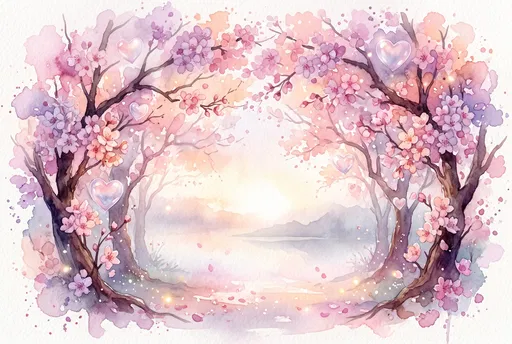 Watercolor Cherry Blossom Archway With Hearts