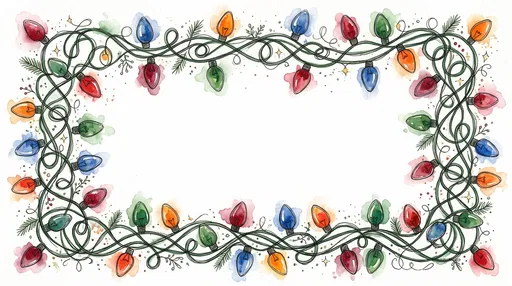 Watercolor Christmas Lights Border Frame