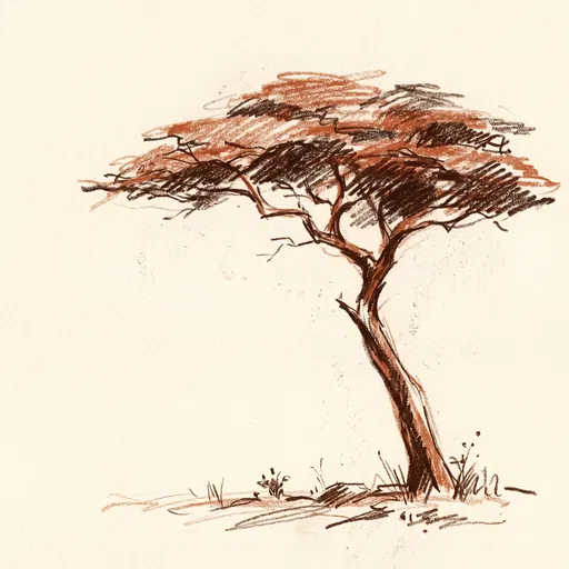 Conte Crayon Sketch of Acacia Tree