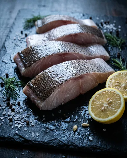 Raw Grouper Fillets on Dark Slate