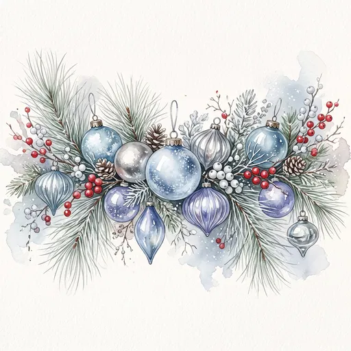Watercolor Blue and Silver Christmas Garland