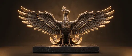Bronze Phoenix Statue on Marble Plinth
