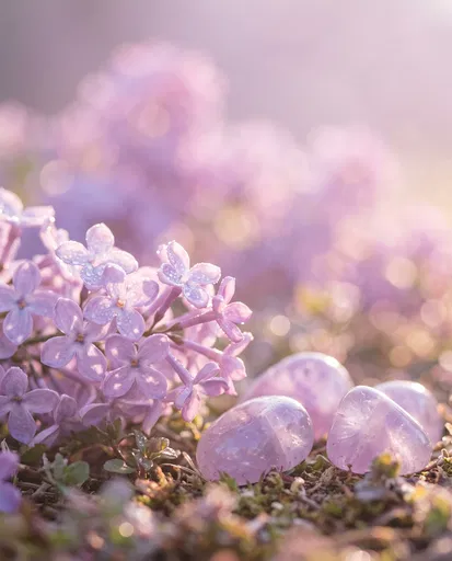 Lilac Blossoms and Pastel Amethyst Stones