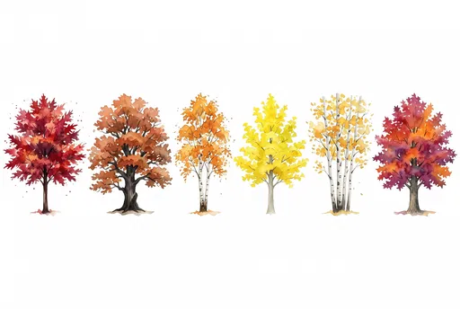 Six Watercolor Autumn Trees Clipart Set