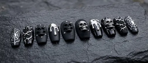 Gothic Black and Silver Halloween Press-On Nails