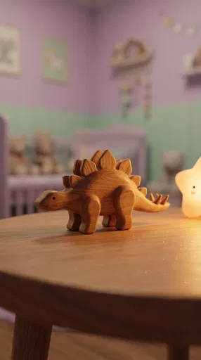 Wooden Stegosaurus Toy in Pastel Nursery