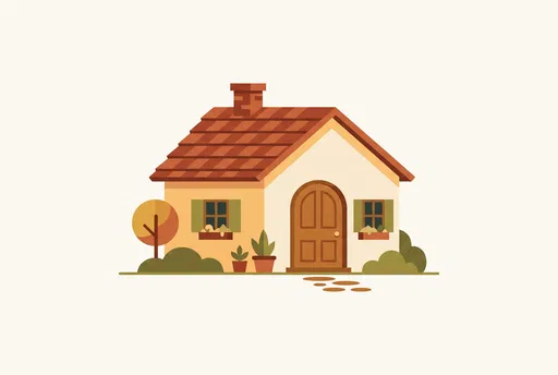 Flat Illustration of Cozy Terracotta Bungalow