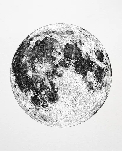 Stippled Ink Drawing of Full Moon