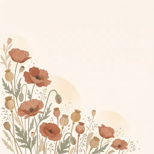 Muted Terracotta Poppy Botanical Corner Illustration