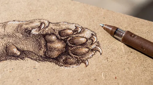 Crosshatch Lion Paw Drawing on Kraft Paper