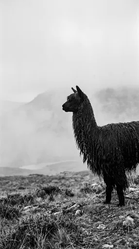 Suri Alpaca in Misty Mountains
