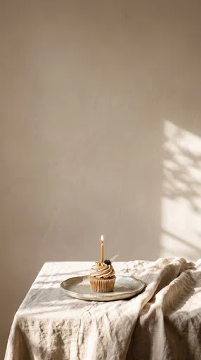 Minimalist Birthday Cupcake With Lit Candle
