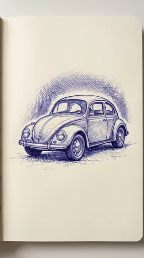 Blue Ballpoint Sketch of Classic Compact Car