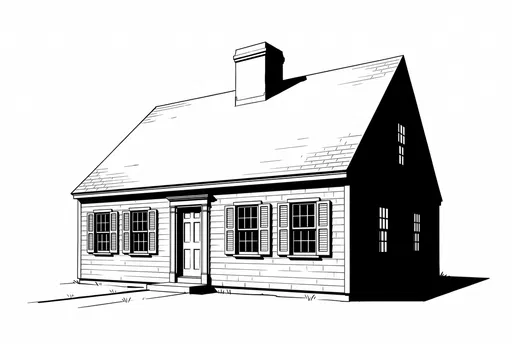 Monochrome Cape Cod House Illustration