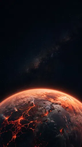 Fiery Volcanic Planet in Deep Space