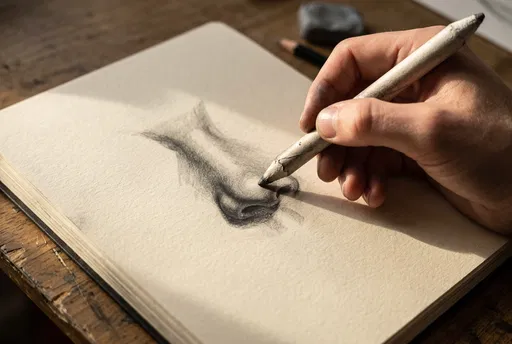 Artist Hand Shading Graphite Nose Sketch