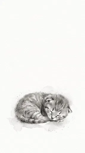 Monochrome Watercolor Illustration of Sleeping Kitten