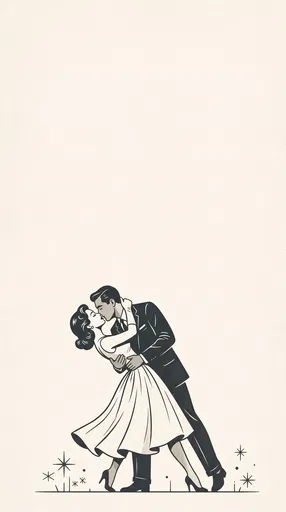 Vintage Illustration of Couple Dip Kissing