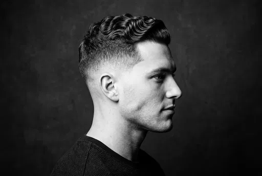 Monochrome Profile of Man with Wavy Fade