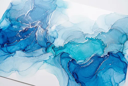 Blue and Silver Alcohol Ink Art