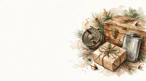Watercolor Fishing Gear and Wrapped Gift