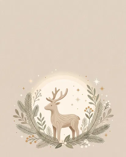 Minimalist Wooden Reindeer Holiday Illustration