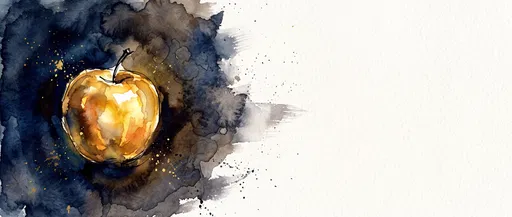 Golden Apple Watercolor Illustration With Copy Space