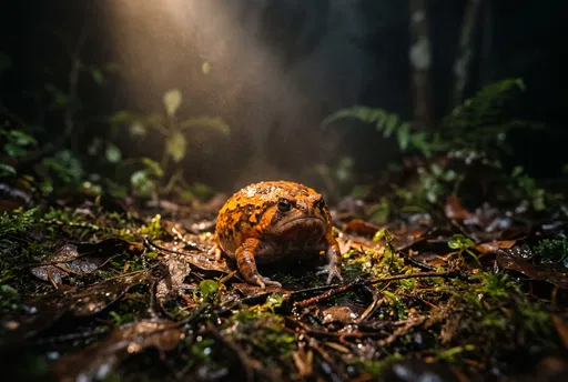 Orange Rain Frog on Forest Floor