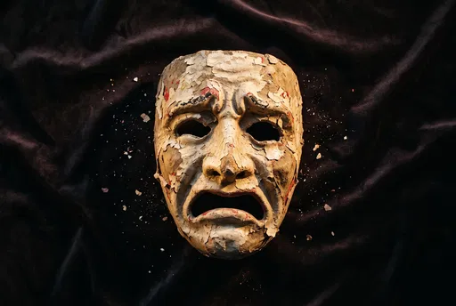 Decaying Vintage Theatrical Tragedy Mask on Velvet