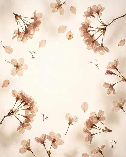 Dried Cherry Blossoms Framing Cream Backdrop