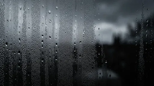 Moody Condensation Droplets on Dark Glass